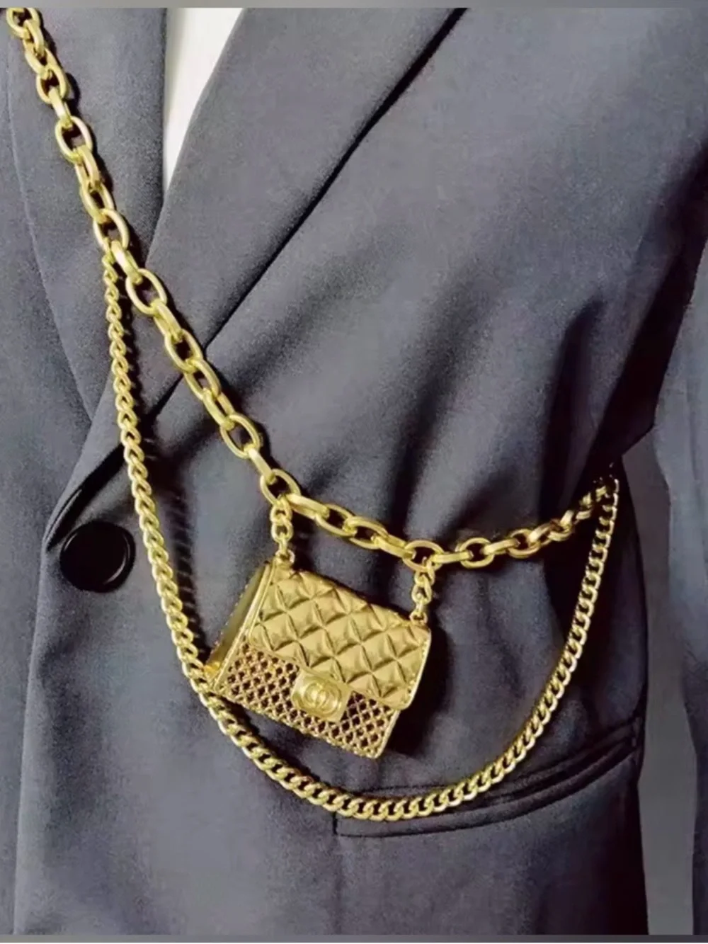 Gold Chain Waist Belt with Quilted Mini Purse